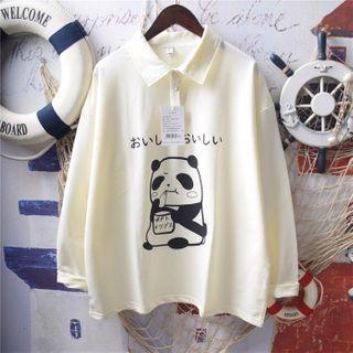 Long-sleeve Panda Print Polo Shirt