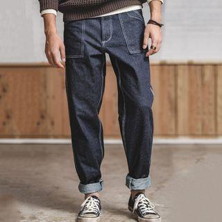 Contrast Stitching Straight-fit Jeans Sapphire Blue - 29