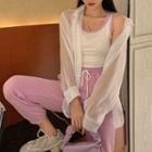 Contrast Trim Cropped Tank Top / Sweatpants / Sheer Long-sleeve Shirt / Set