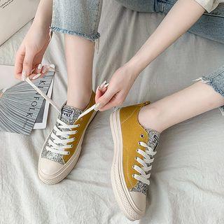 Sequined / Plain Canvas Sneakers