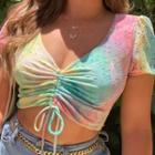 Eyelet Lace Drawstring Short-sleeve T-shirt