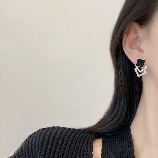 Square Rhinestone Alloy Earring E1246 - 1 Pair - Black & White & Gold - One Size