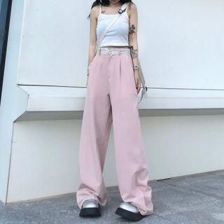 Printed Trim High Waist Wide-leg Pants