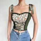 Floral Print Panel Lace Trim Camisole Top