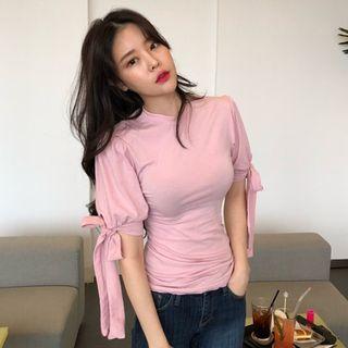 Tie-cuff Short-sleeve T-shirt