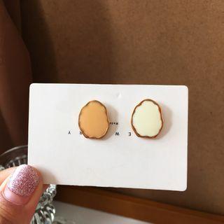Irregular Glaze Earring 1 Pair - Stud Earrings - White & Brown - One Size