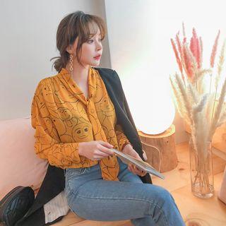 Tie-neck Pattern Chiffon Blouse