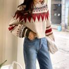Balloon-sleeve Jacquard Patterned Sweater