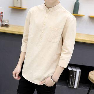 3/4-sleeve Pocket Detail Henley Shirt