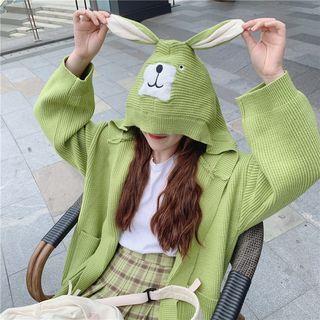 Rabbit Ear-accent Hooded Cardigan