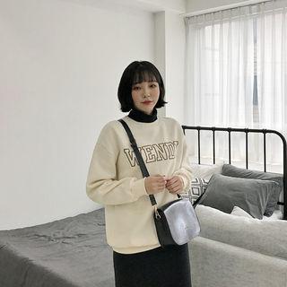 Drop-shoulder Lettering Fleece-lined Sweatshirt