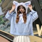 Cat Ear Accent Hooded Sweatshirt Blue - One Size