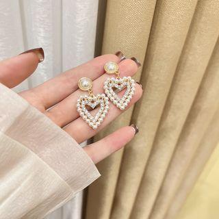 Heart Beaded Drop Earring 1 Pair - Gold - One Size