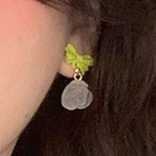 Bow Flower Drop Earring 1 Pair - Bow - Silver Pin - Green - One Size