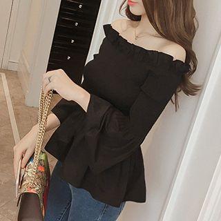 3/4-sleeve Off Shoulder Ruffle Top