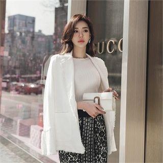 Fringe-edge Single-breasted Tweed Jacket