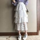 Plain Shirt / Lace Midi Tiered Skirt