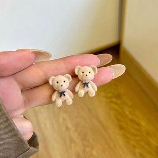 Flocking Bear Earring 1 Pair - Bear - Light Brown - One Size