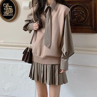 Long-sleeve Plaid Dress / Vest