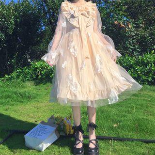 Long-sleeve Bow Frill Trim Lolita Dress / Petticoat Skirt