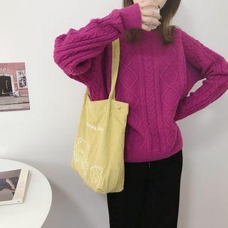 Cartoon Print Corduroy Tote Bag