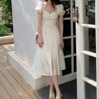 Puff Sleeve Single Breasted Dress