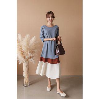 Color-block Ruffle-hem Midi Dress