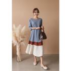 Color-block Ruffle-hem Midi Dress