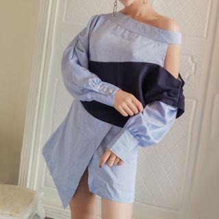 One-shoulder Panel Long-sleeve Dress