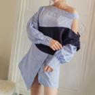 One-shoulder Panel Long-sleeve Dress