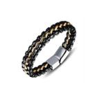 Simple Fashion Black Gold Braided Leather Bracelet Silver - One Size