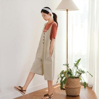 Buttoned Linen Blend Jumper Shorts