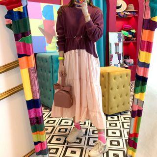 Mock Two-piece Two-tone Sweatshirt Dress