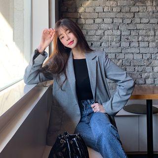 Single-button Checked Jacket