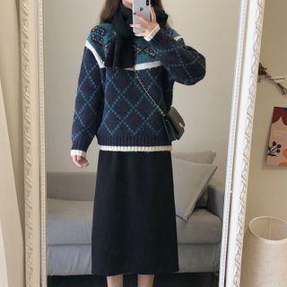 Print Sweater / Midi Skirt / Set