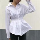 Long-sleeve Elastic Waist Shirt White - One Size