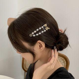 Bear Faux Pearl Alloy Hair Clip Fj042 - Black - One Size
