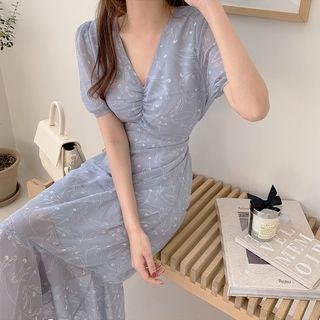 Short Sleeve V-neck Floral Mermaid Dress