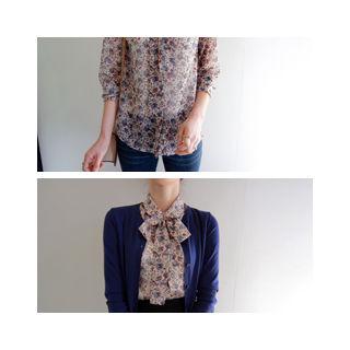 Floral Chiffon Blouse With Scarf