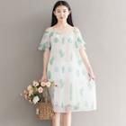 Cactus Print Cold Shoulder A-line Dress
