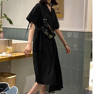 Short-sleeve Asymmetric Hem Midi Shirtdress