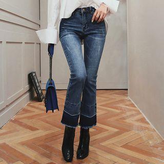 Fray-hem Washed Semi Boot-cut Jeans