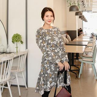 Square-neck Floral Dress With Sash