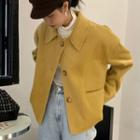 Cropped Plain Woolen Coat Yellow - One Size