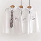 Set: Long-sleeve Bear Embroidered Shirt + Tie
