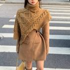 Asymmetrical Turtleneck Cable Knit Cape / Plain Coat