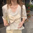 Ruched V-neck Puff-sleeve Shirt