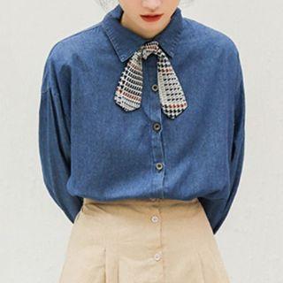 Long-sleeve Denim Shirt With Tie