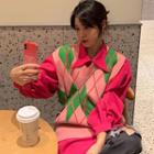 Plain Long-sleeve Shirt / V Neck Color-block Sweater