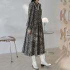 Lace-trim Collar Floral Long-sleeve Dress